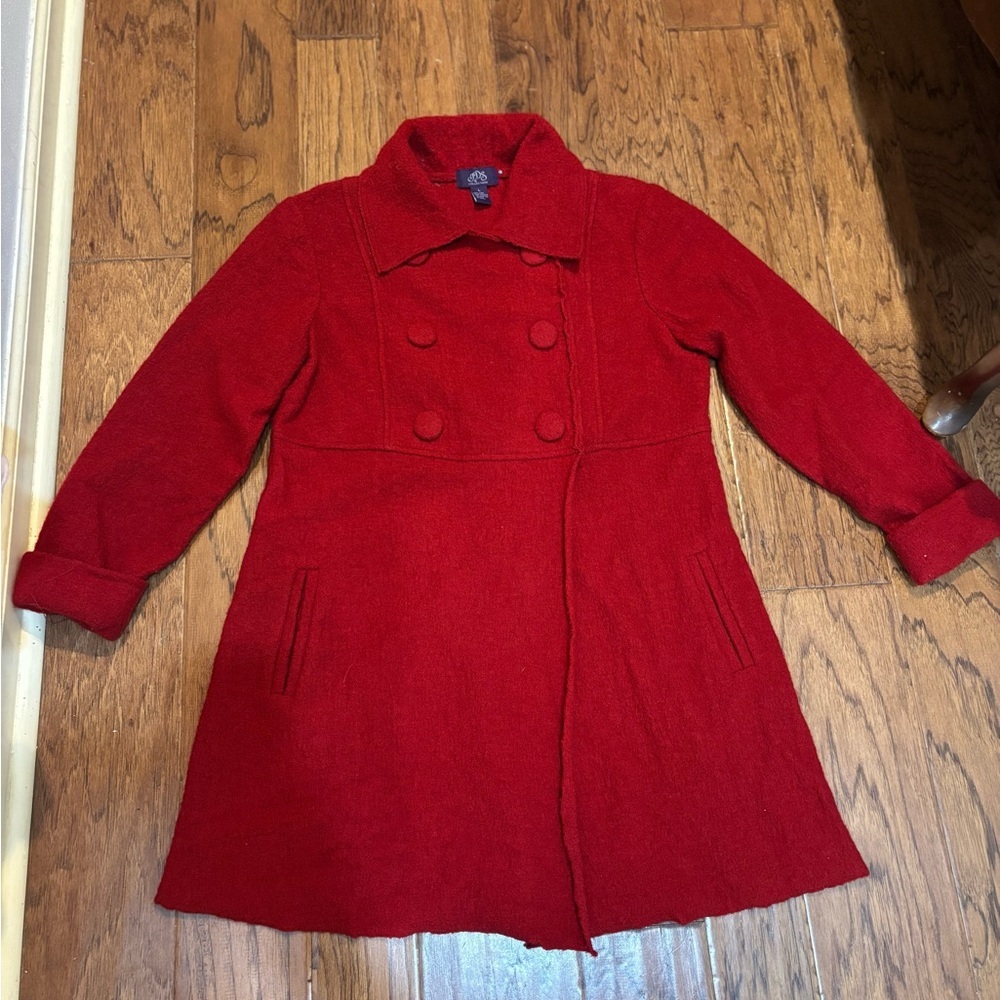 JDS Collection Red 100% Wool Double Breasted Coat Size L